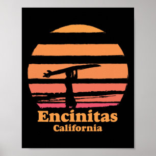 Poster Encinitas Califórnia Retro Surf Vintage Surfando S