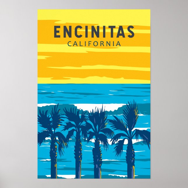 Poster Encinitas Califórnia Viagem Arte Vintage (Frente)