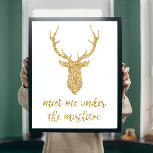 Póster Encontre-me sob o visco - cervo Dourado do Natal