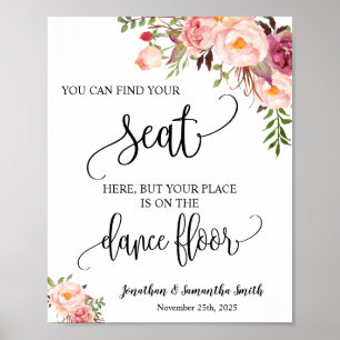 Poster Encontre seu assento, recepção de casamento cor-