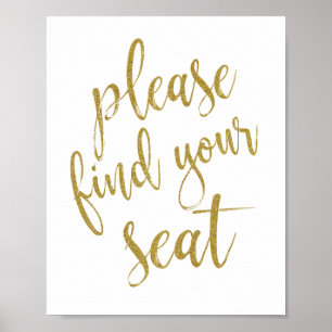 Póster Encontre Seu Assento Sinal de Casamento Brilhante 