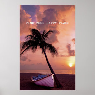Poster Encontre Seu Lugar Feliz - Linda Praia, Palm Tree