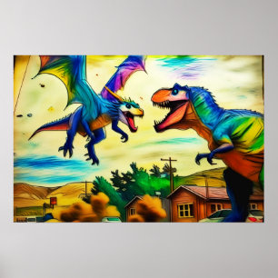 Poster Encontro Amigável - Dragão e Dinossauro