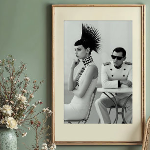 Poster Encontro Chic: Moda Monocromática Avant-Garde