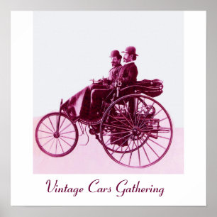 Póster Encontro de Carros Antigos, roxo rosa branco