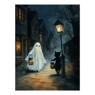 Póster Encontro de Ghost e Gato do Halloween