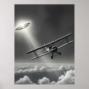 Poster Encontro de OVNIs da Aviação Antiga Biplano Antigo