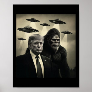 Poster Encontro de Trump Bigfoot Ovni Alienígena Conspira