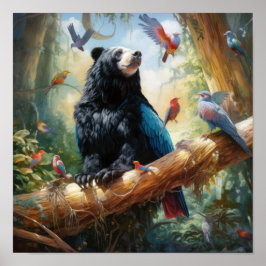 Poster Encontro Selvagem: Urso e Aves na Natureza