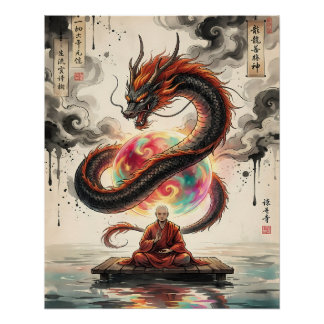 Póster Encontro Sereno: Monge e o Dragão Celestial