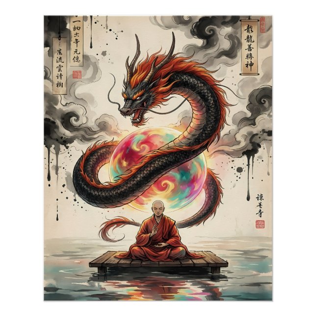 Póster Encontro Sereno: Monge e o Dragão Celestial (Frente)