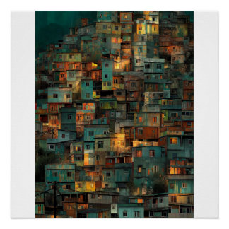 Póster Encosta Aconchegante da Favela ao Crepúsculo Paisa
