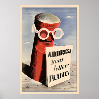 Poster Enderece Sua Carta Claramente Publicidade Vintage