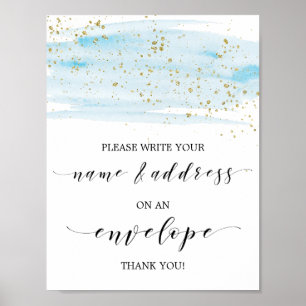 Póster Endereço azul e Dourado da aguarela um sinal do