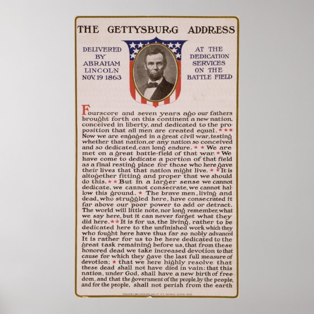 Póster Endereço de Gettysburg por Abraham Lincoln 1863 (Frente)