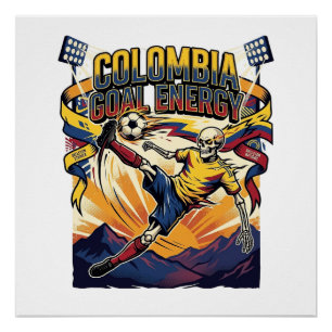 Póster Energia do Gol da Colômbia Esqueleto Atacante Naçõ