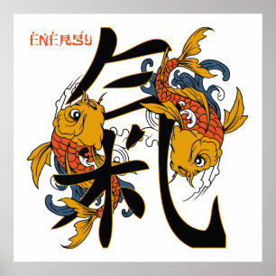 Poster Energia dos peixes de Koi do Kanji