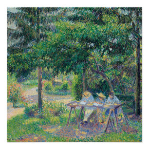 Póster Enfants attablés dans le jardin Camille Pissarro
