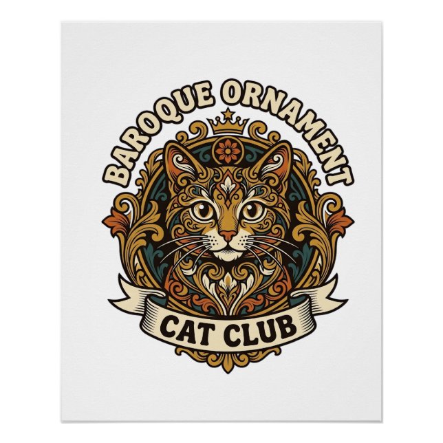 Póster Enfeite Barroco Gato Presente Amante de Gato - Orn (Frente)