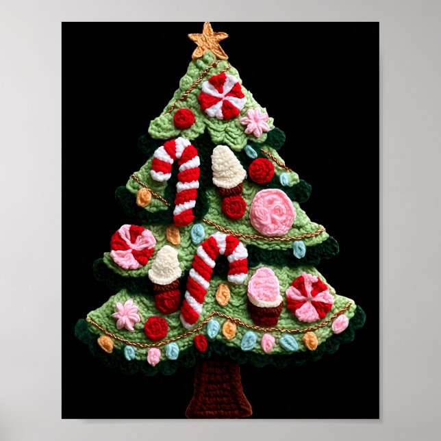 Poster Enfeite de árvore de Natal Cana de Açúcar Crochê F (Frente)