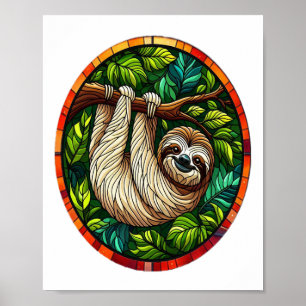 Poster Enfeite de Vidro Manchado de Preguiça Fofa