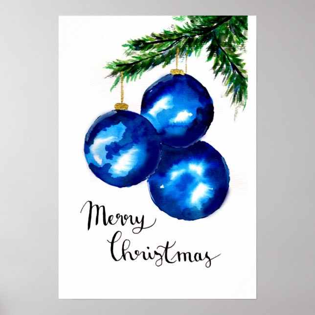 Poster Enfeites Azuis de Árvore de Natal (Frente)