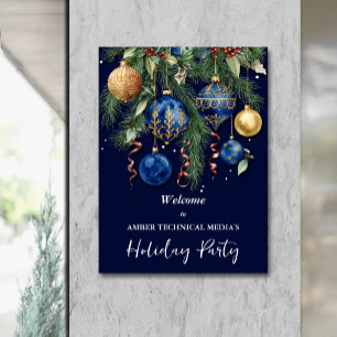 Poster Enfeites de Natal Árvore de Natal Dourado e Azul F