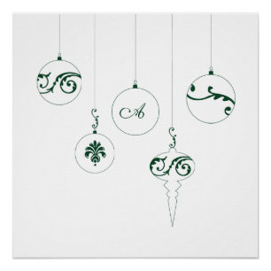 Póster Enfeites de natal Bauble Verdes de inverno