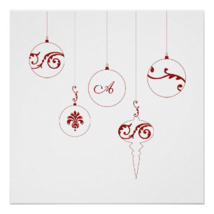 Póster Enfeites de natal Berry Red Monogramas Bauble