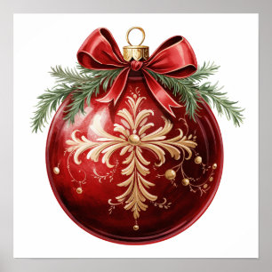 Poster Enfeites de natal de Aquarela do Estilo Vintage Ve