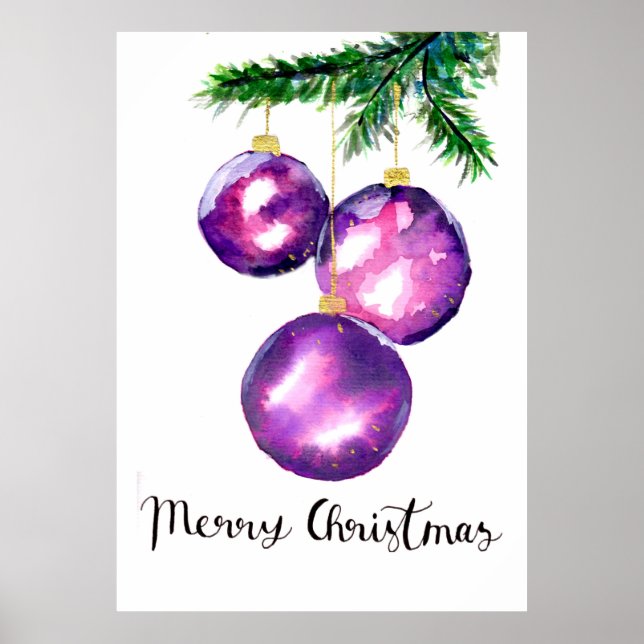 Poster Enfeites de Natal de Árvore Roxa (Frente)