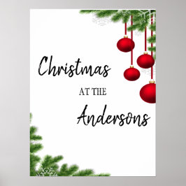 Poster enfeites de natal de pinheiro da família feriados