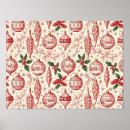 Poster Enfeites de Natal em Toile Vermelho Chinoiserie