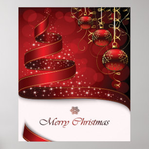 Póster Enfeites de natal vermelho, branco e Ouro surpreen