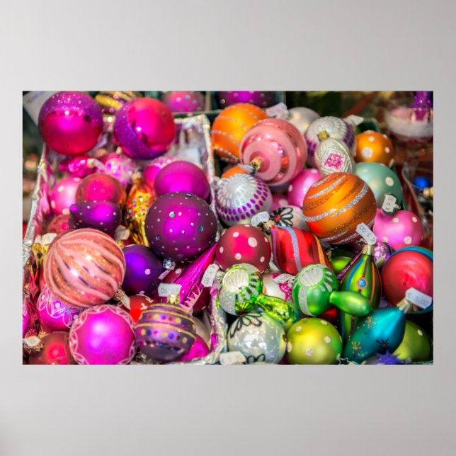 Póster Enfeites de Vidro Tradicionais no Mercado de Natal (Frente)