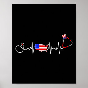 Poster Enfermeira Americana Em 4 De Julho, Mapa Patriótic