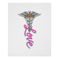 Enfermeira Amor Caduceu Floral Médico Desenho Vert