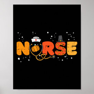 Poster Enfermeira de Ação de Graças Stethoscope Autumn Fa