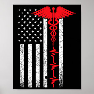 Poster Enfermeira De Bandeira Dos Eua, Linha Vermelha Fin