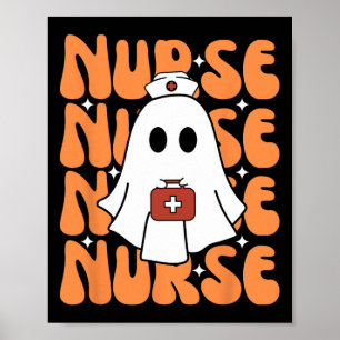 Poster Enfermeira de Groovy Halloween Enfermeira Ghost En