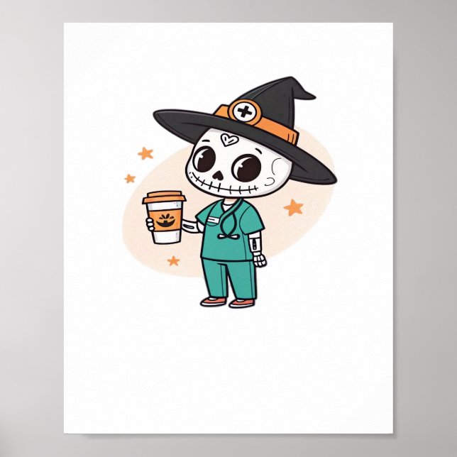 Poster Enfermeira de Halloween com bruxas Vestidas no caf (Frente)