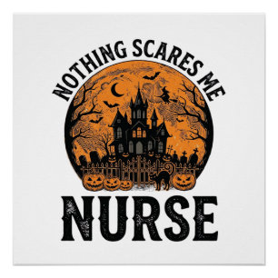Póster Enfermeira de Halloween Design Vintage Lua Assusta