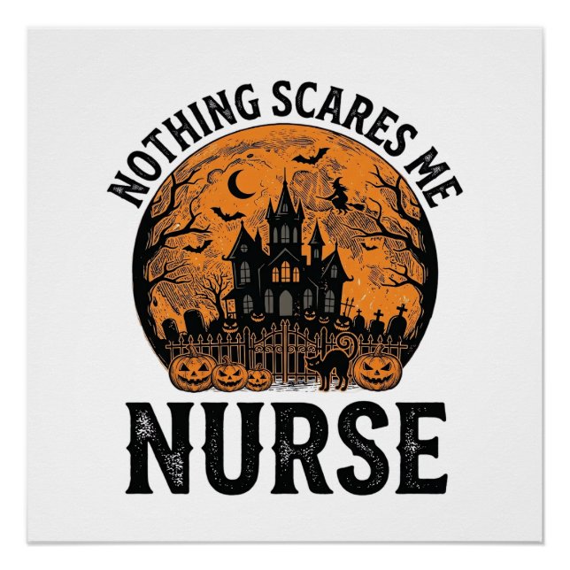 Póster Enfermeira de Halloween Design Vintage Lua Assusta (Frente)