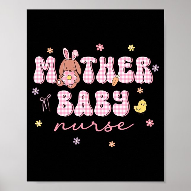 Poster Enfermeira de Mãe e Bebê Dia de Páscoa Mbu Coelho  (Frente)
