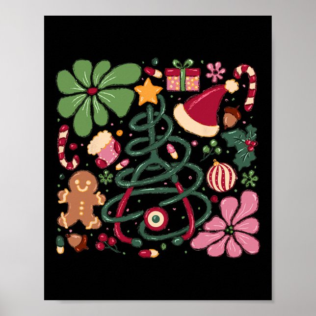 Poster Enfermeira de Natal Boho Flor Estetoscópio Enferma (Frente)