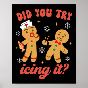 Poster Enfermeira de Natal Divertida Homem de Biscoito Vo