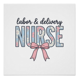 Póster Enfermeira de Trabalho e Parto Laço Floral Camisa 