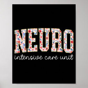 Poster Enfermeira de UTI Floral Neuro Cérebro Neurociênci