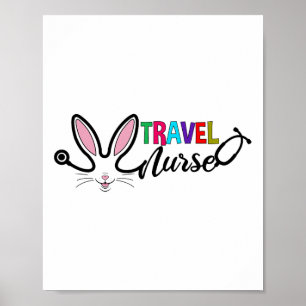 Poster Enfermeira de Viagem Bunny Páscoa Estetoscópio Enf
