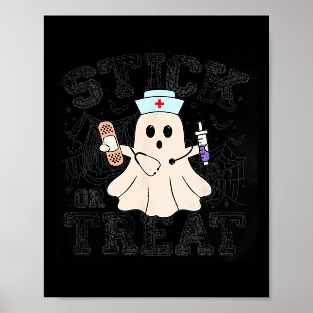 Poster Enfermeira Fantasma De Halloween De Stick Ou Trata (Frente)